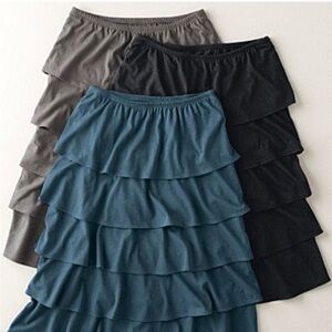 GARNET HILL Large Black Knit Flamenco Skirt Ruffled Tiered Modal